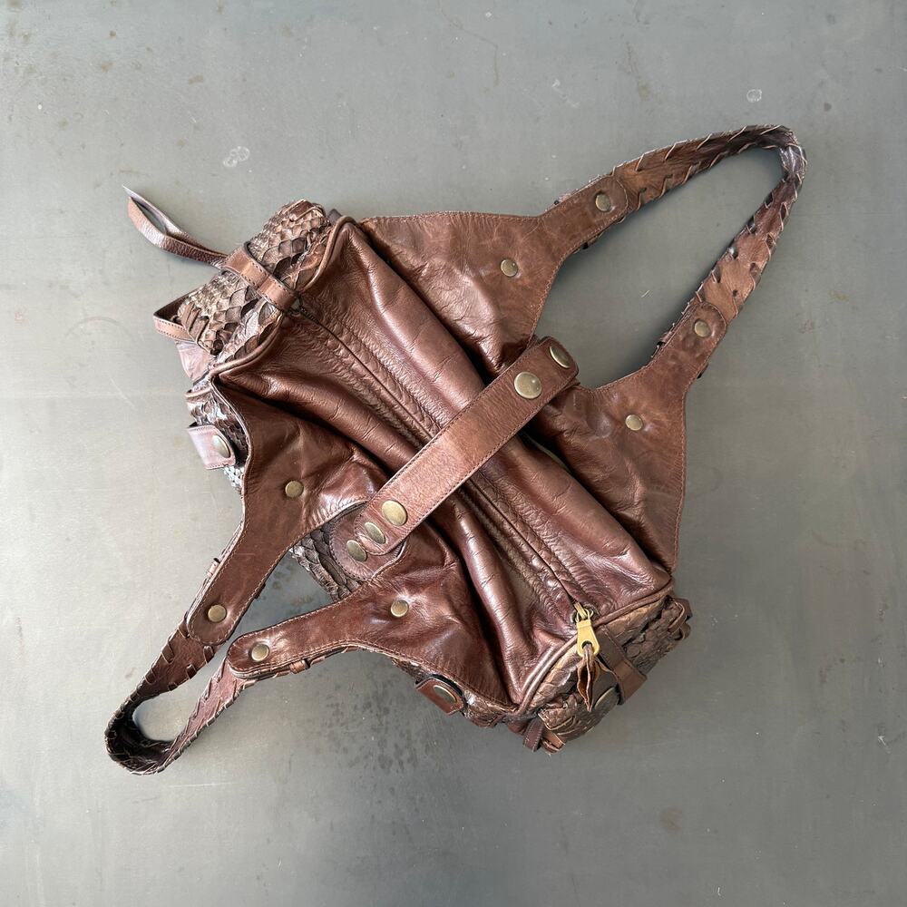 CHLOE Silverado Handbag Shoulder Bag Brown Snakeskin Leather exotic skin Y2K - Picture 4 of 12